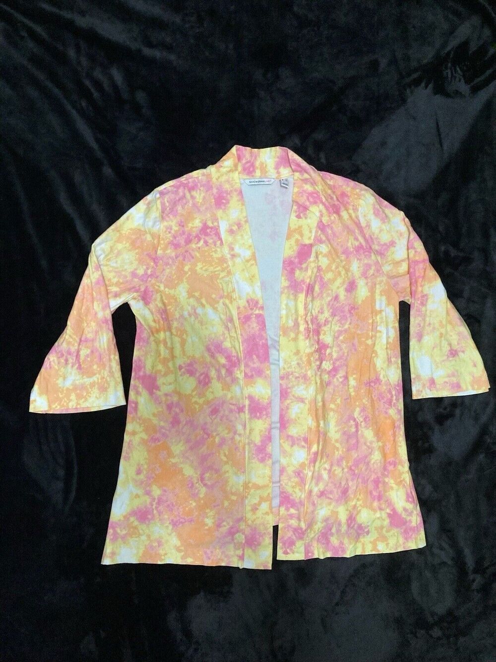 Isaac Mizrahi Live Tie Dye Open Front 3/4 Sleeve Light Cardigan Large Top